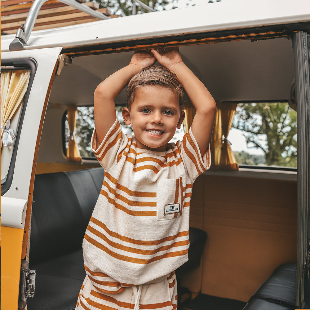 Your Wishes Triad Stripe Oversized Tee - Jongens Shirt Ecru 2