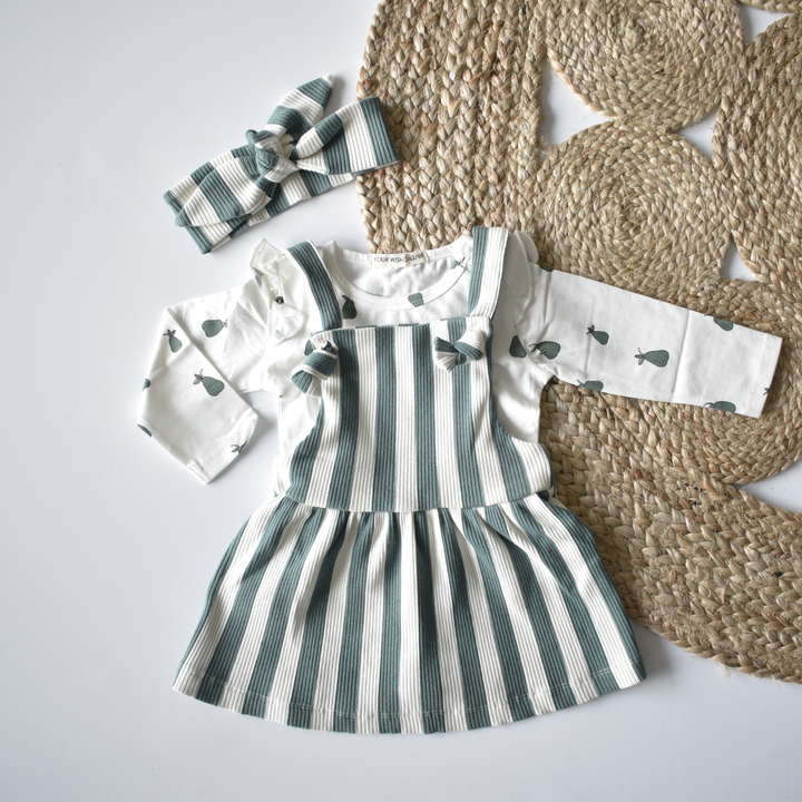 Your Wishes Bold Stripes Dungaree Dress - Babyjurkje - Groen2