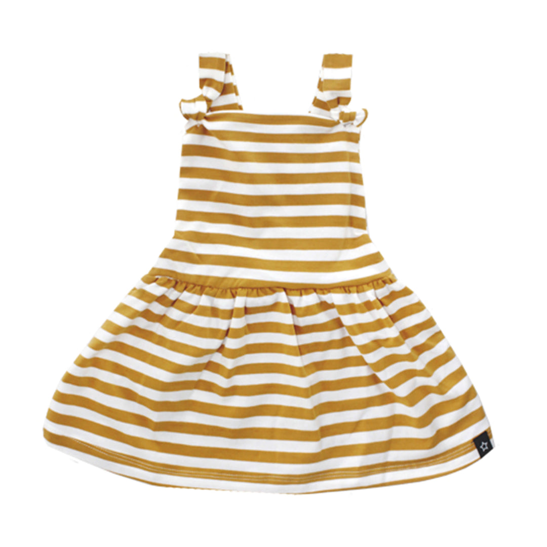 Your Wishes Ochre Stripes Dungaree Dress - Baby Jurkje Geel1