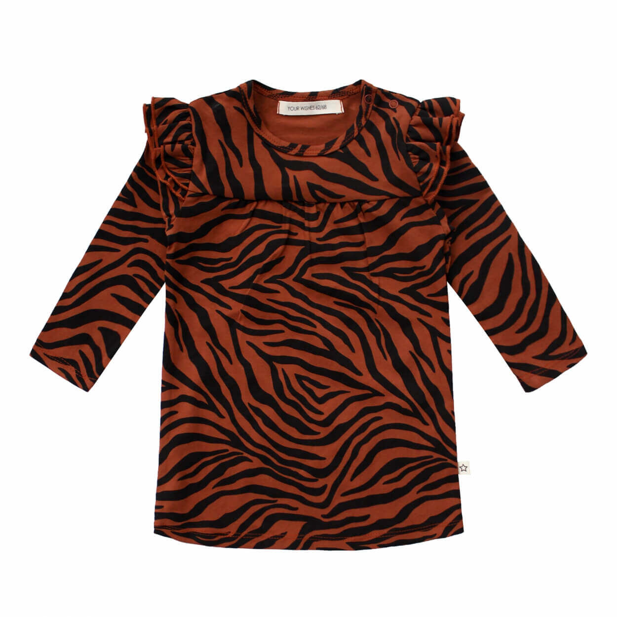 Your Wishes Zebra Ruffle Shoulder Dress - Baby Jurkje Bruin1